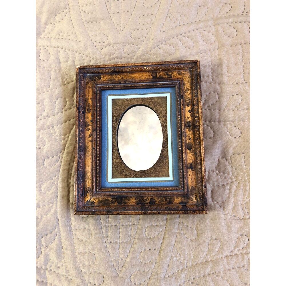 Vtg H. Hal Kramer Antiqued Gold Framed Miniature Gallery Wall Mirror Chicago 6x5